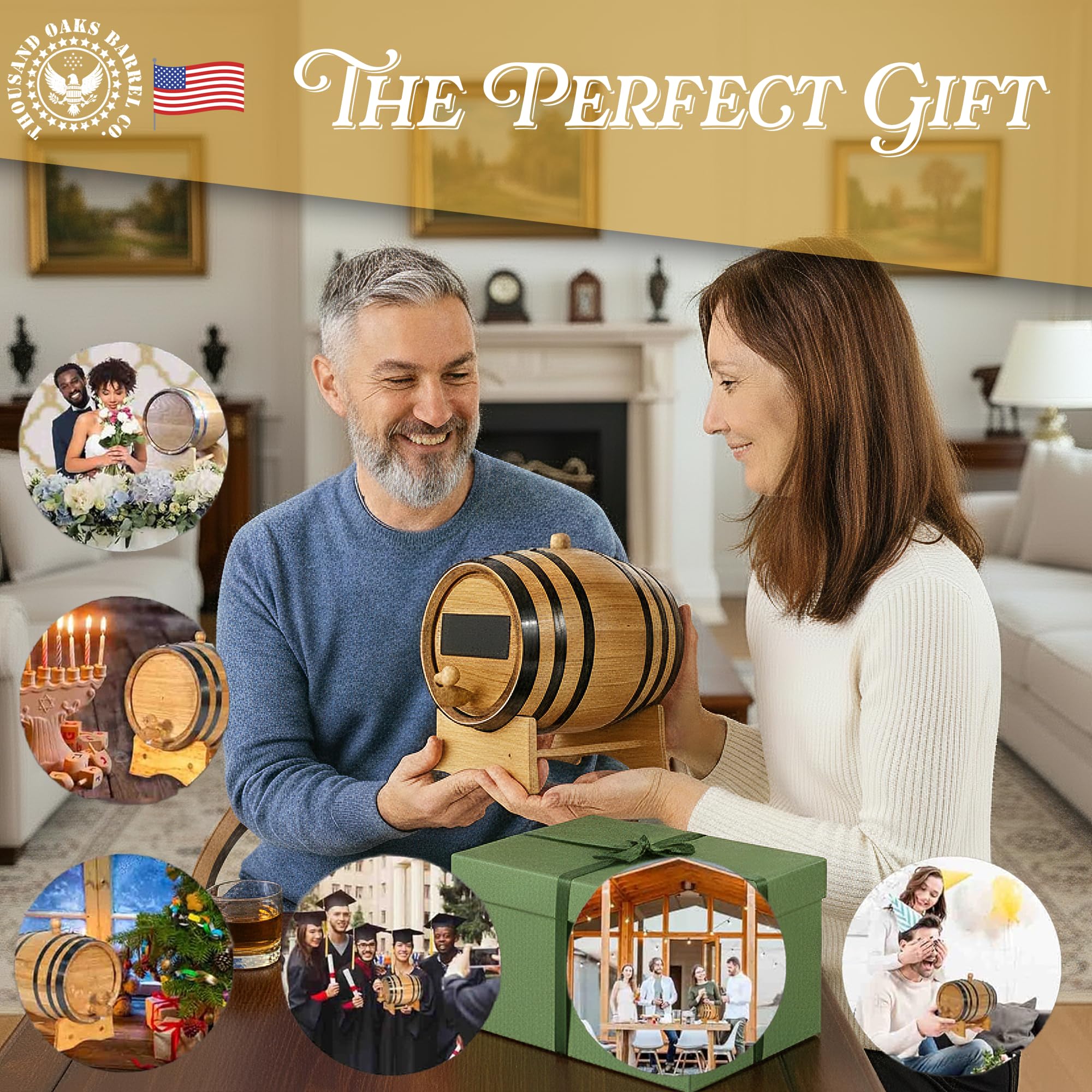 THOUSAND OAKS BARREL displayed on kitchen counter as stylish home bar decor