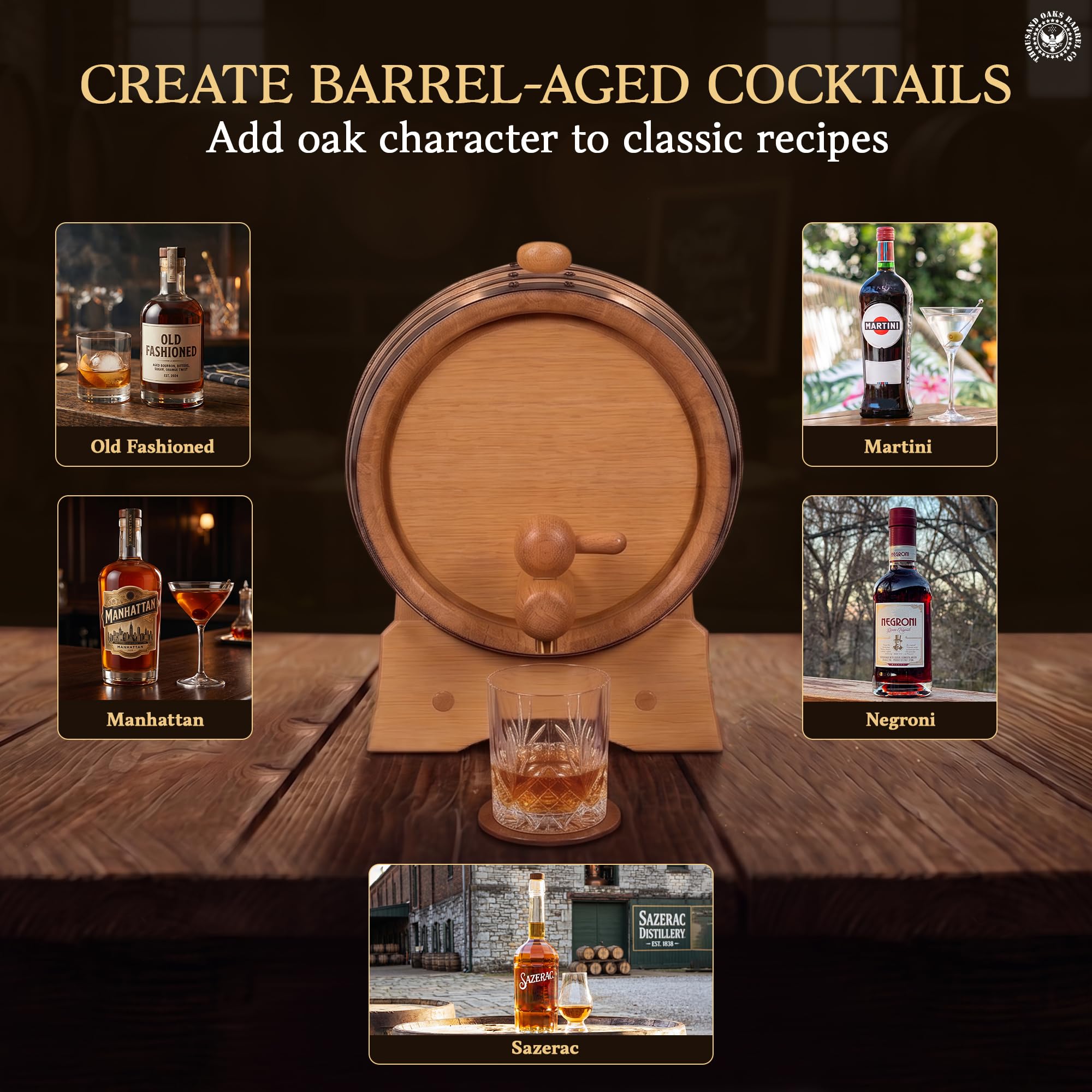 THOUSAND OAKS BARREL beside liquor bottle showing 2 liter scale advantage