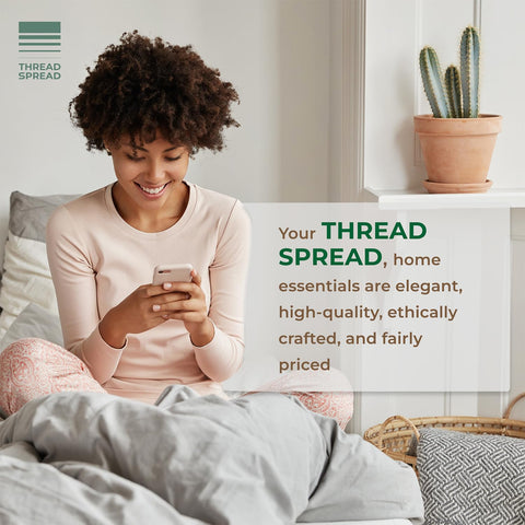 THREAD SPREAD care and certification labels showing OEKO-TEX and GOTS benefits