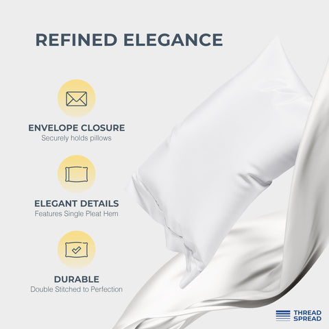 THREAD SPREAD flat sheet draped over bed illustrating generous coverage and drape