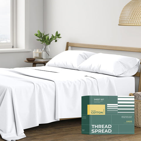 THREAD SPREAD front packaging showing white sheet set and clean presentation