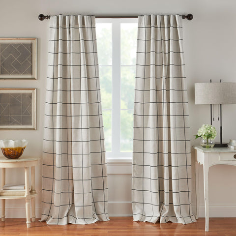 Threadmade front view of black windowpane plaid panel showing pattern and drape benefit