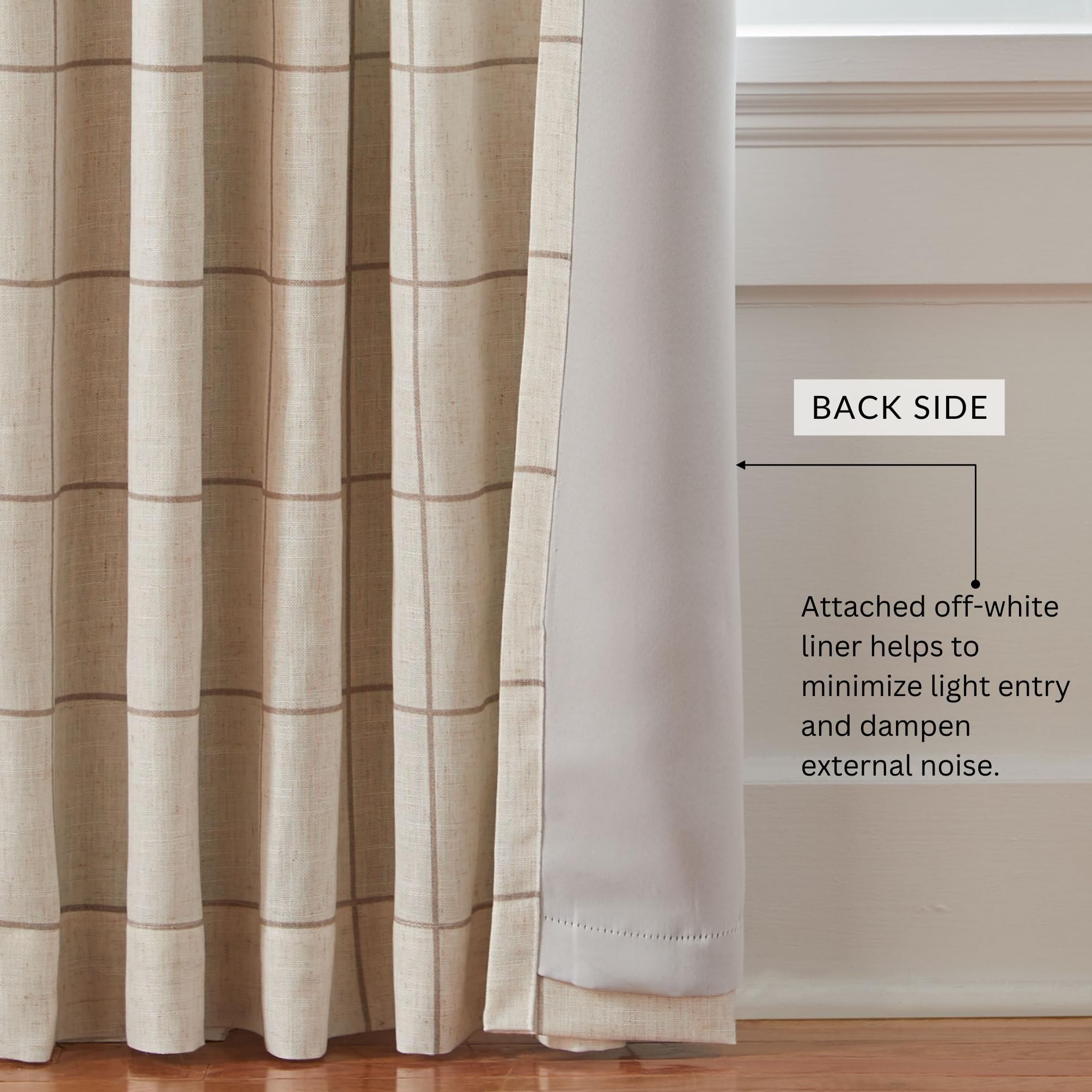 Threadmade rod pocket and back tabs detail illustrating dual-hang options and easy installation