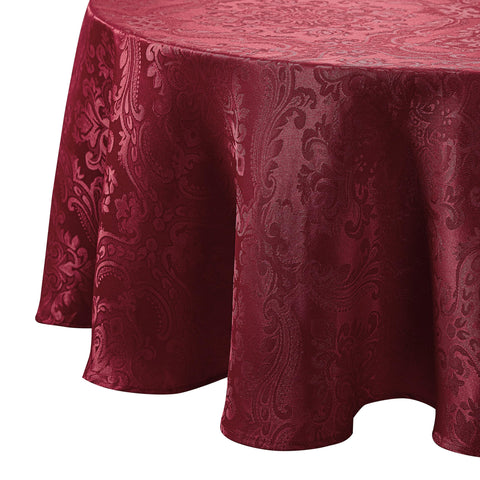 Threadmade Caiden front view showing cranberry damask and elegant table setting