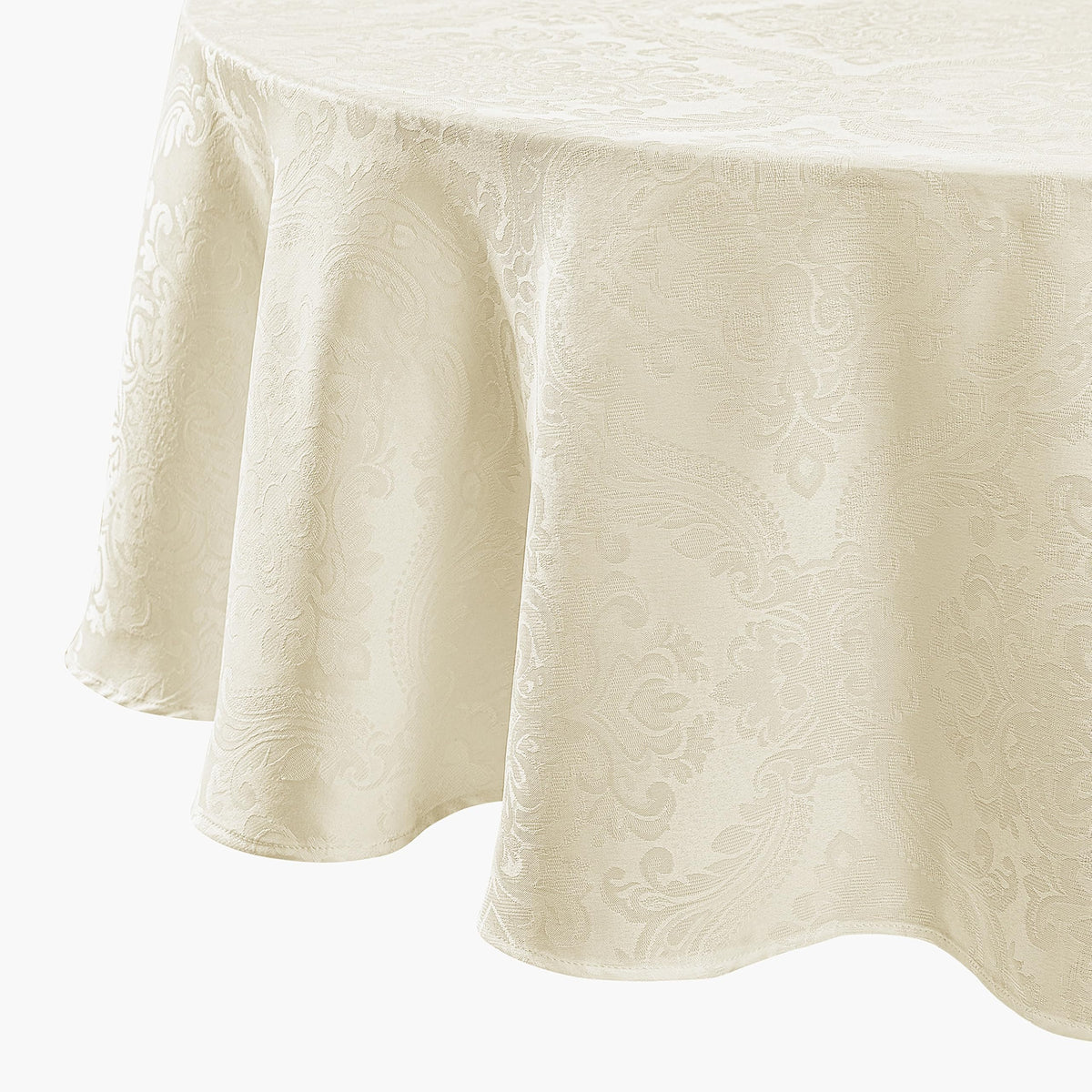 Threadmade Caiden front view on round table showing elegant ivory finish and upscale look