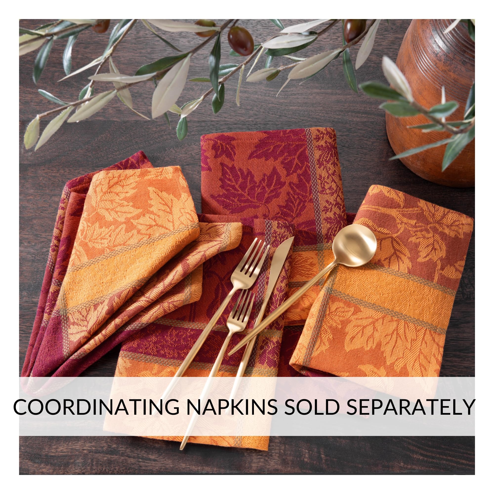 Threadmade tablecloth in use with place settings for a cozy harvest dinner scene