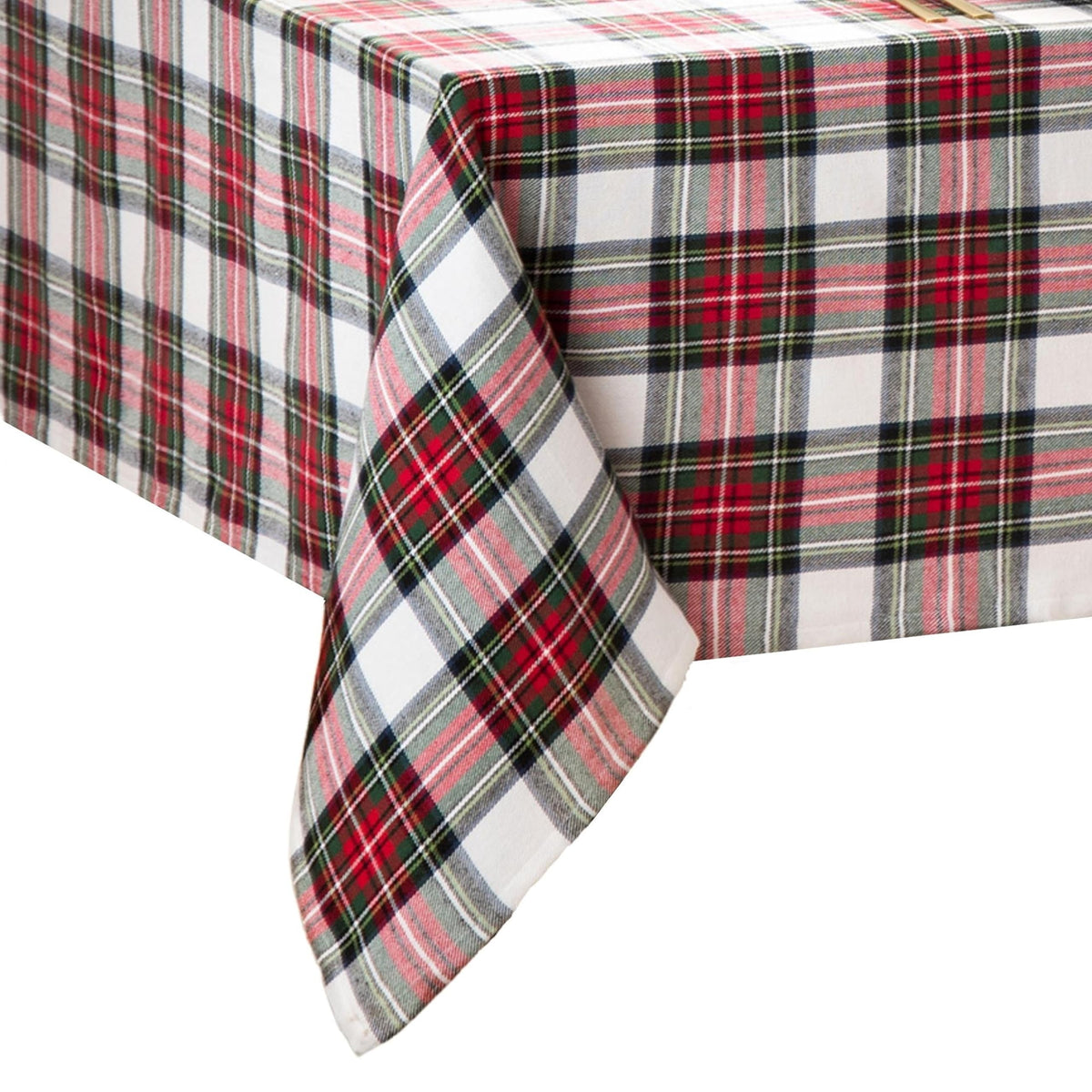 Threadmade front view of plaid tablecloth shows full pattern and fit