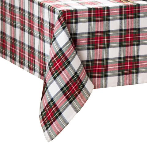 Threadmade front view of plaid tablecloth shows full pattern and fit