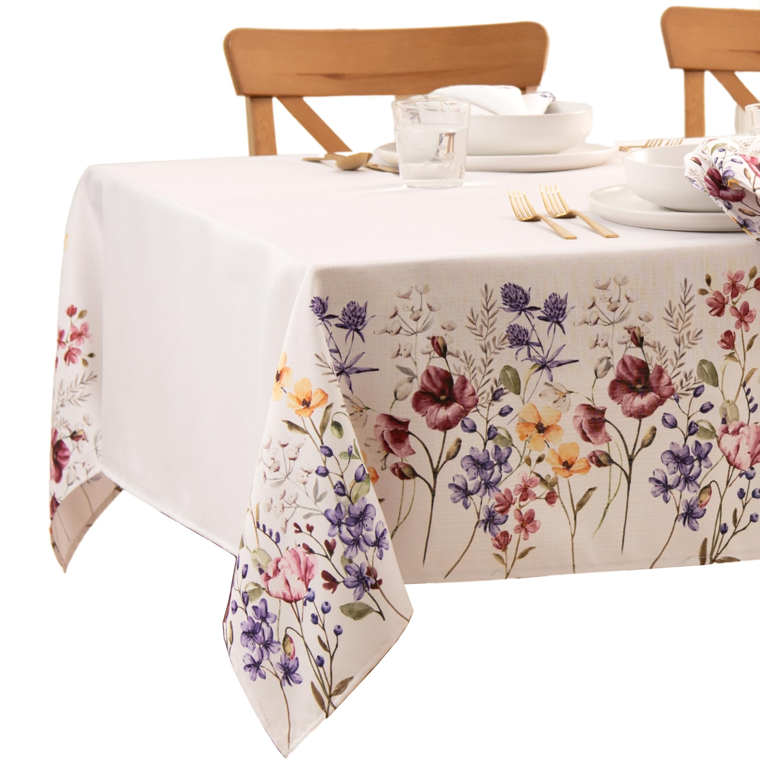 Threadmade front view of full tablecloth showing floral border and off-white center for fresh styling