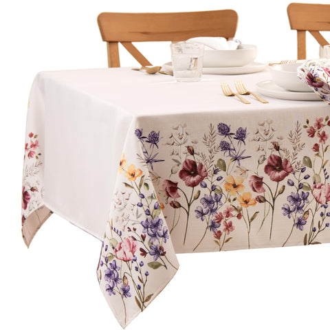 Threadmade front view of full tablecloth showing floral border and off-white center for fresh styling