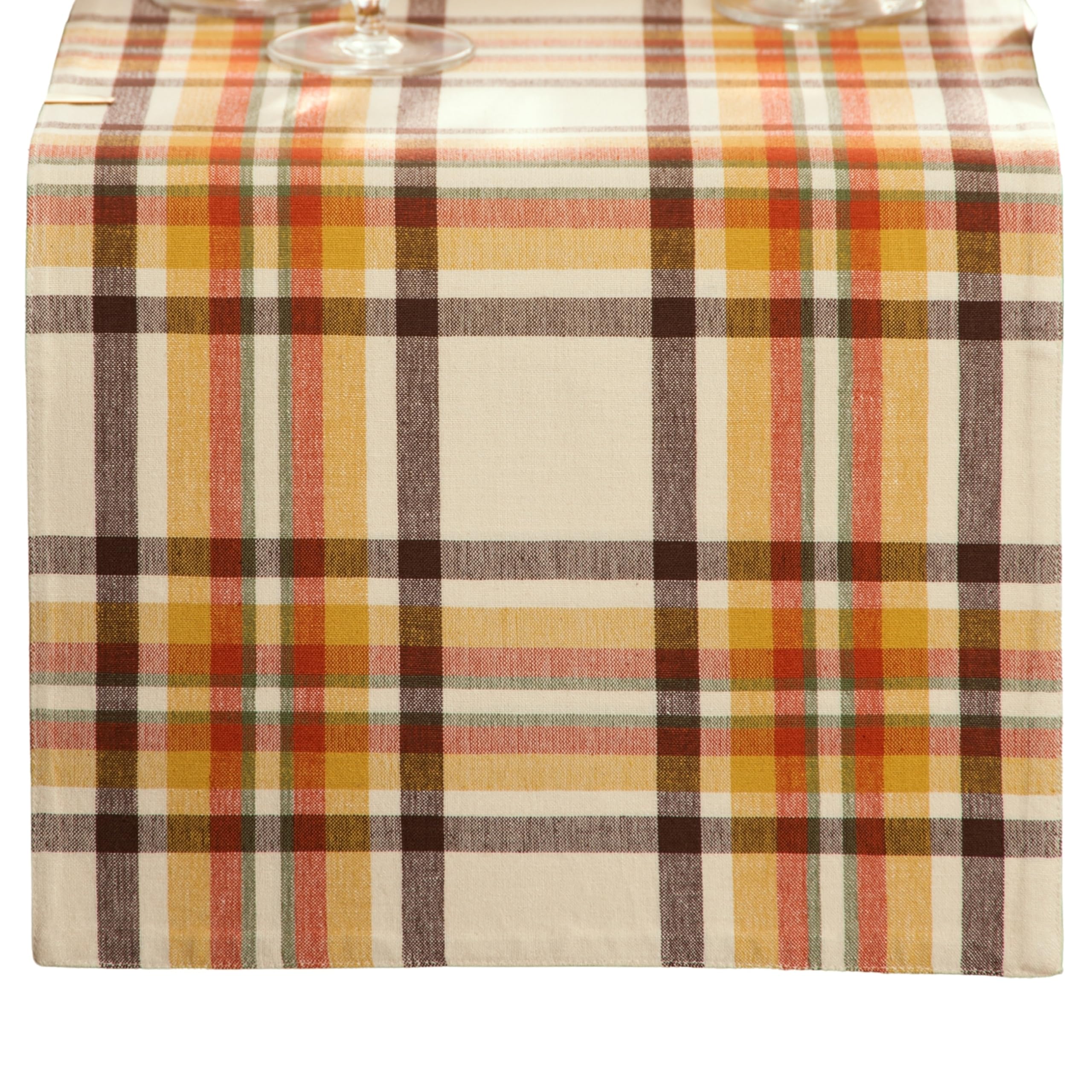 Threadmade runner front view showing rust plaid, adds warm seasonal style