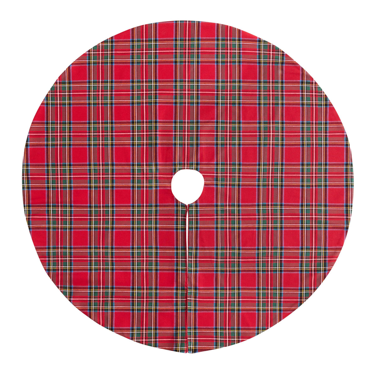 Threadmade front view of red tartan tree skirt showing classic festive styling