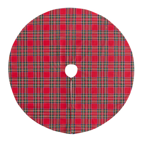 Threadmade front view of red tartan tree skirt showing classic festive styling