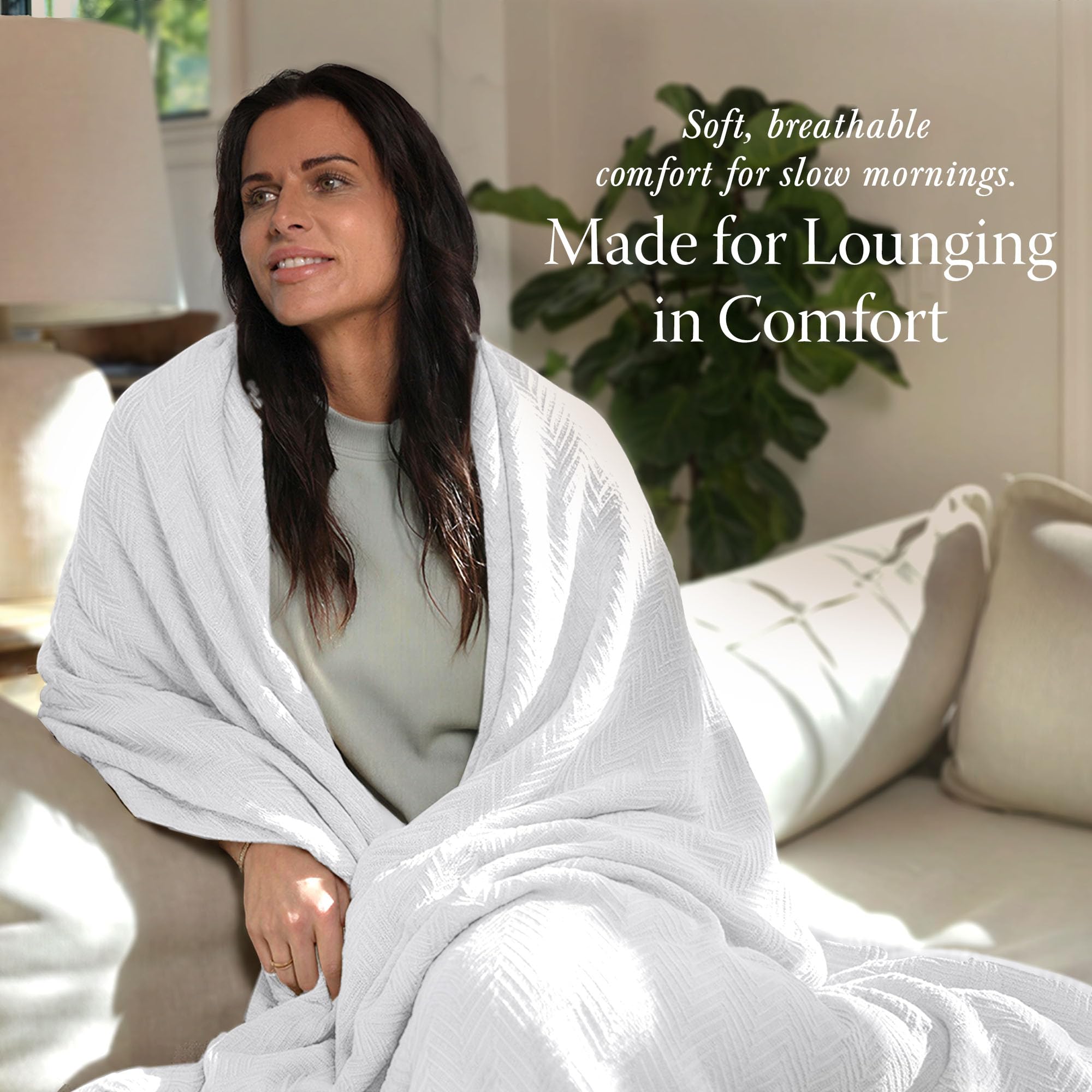 Threadmill folded blanket stack emphasizing plush thickness and easy storage benefit