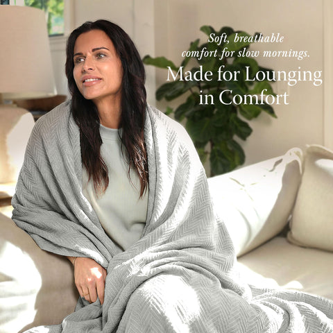 Threadmill blanket on queen bed offering full coverage and layered style