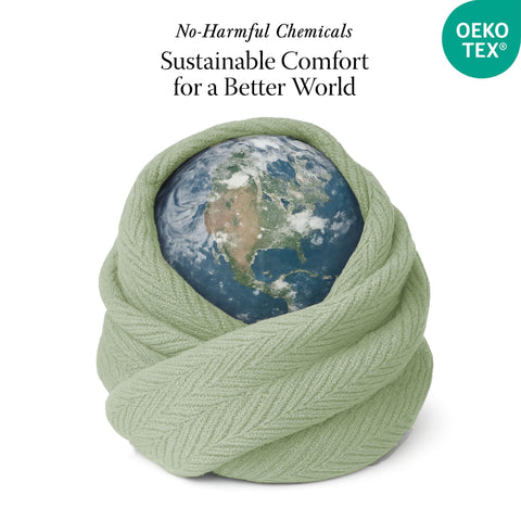 Threadmill blanket beside pillow showing queen size scale