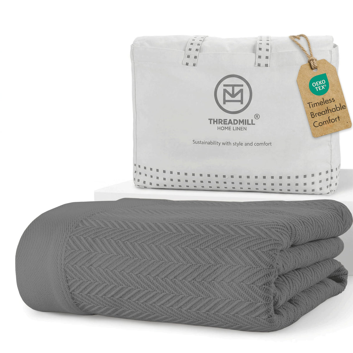 Threadmill dark grey blanket front folded shows modern look and cozy cover