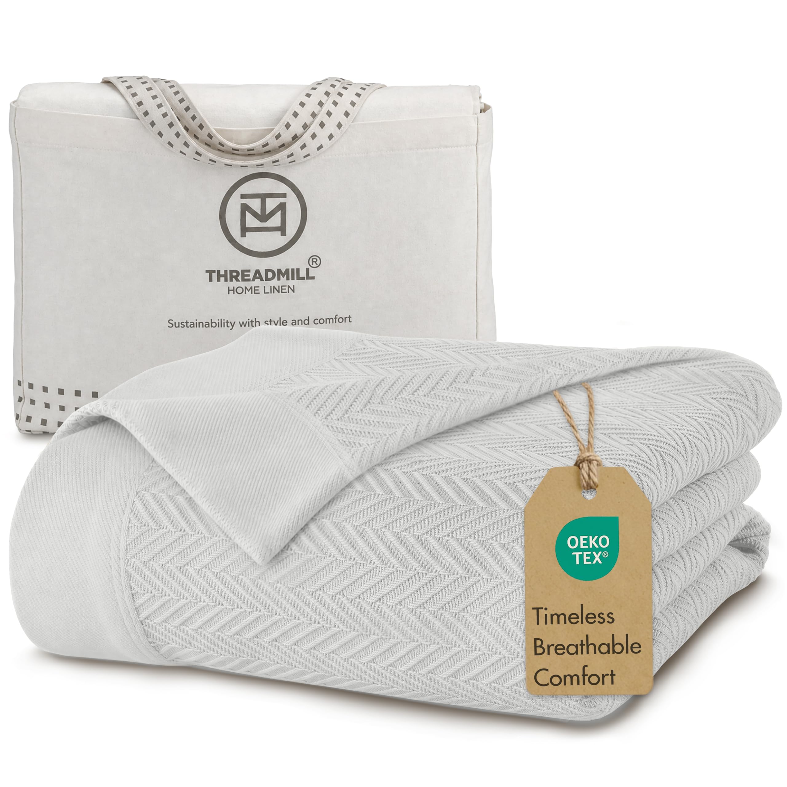 Threadmill front folded blanket showing neat herringbone texture and cozy appeal