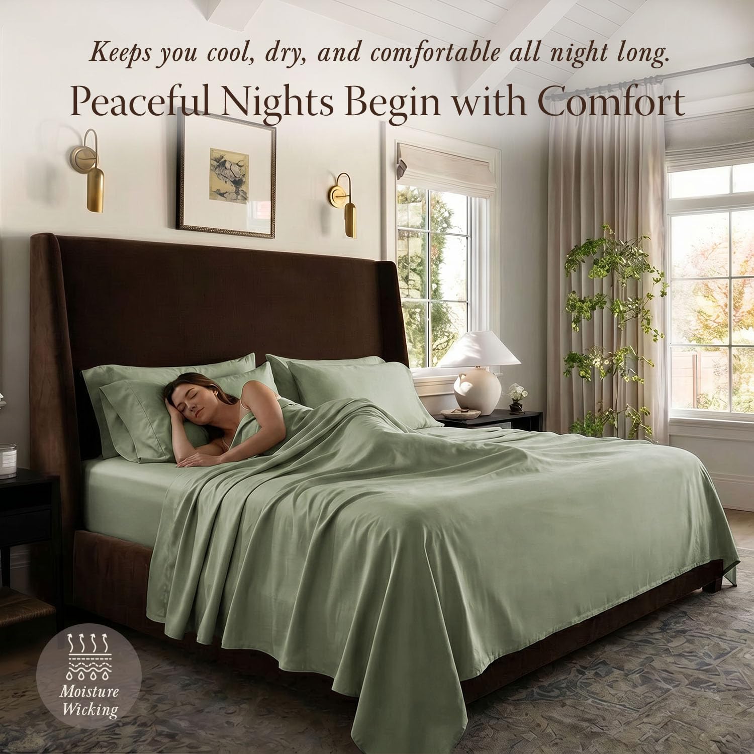 Bedroom scene with Threadmill sheets on made bed conveying refined comfort and calm