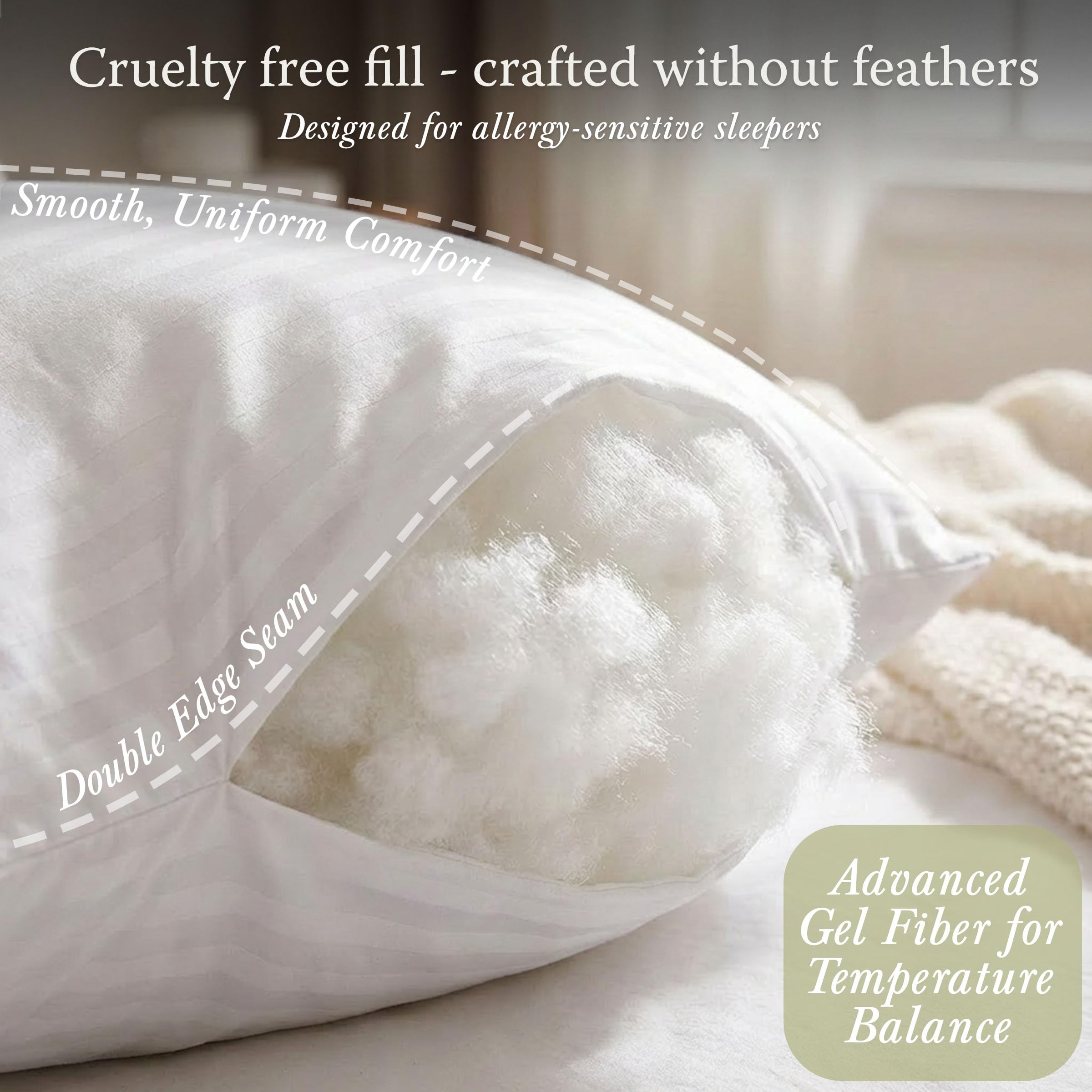 Threadmill pillows on bed styled for a hotel-like comfortable appearance