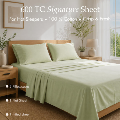 Threadmill sage green flat sheet spread out showing smooth finish