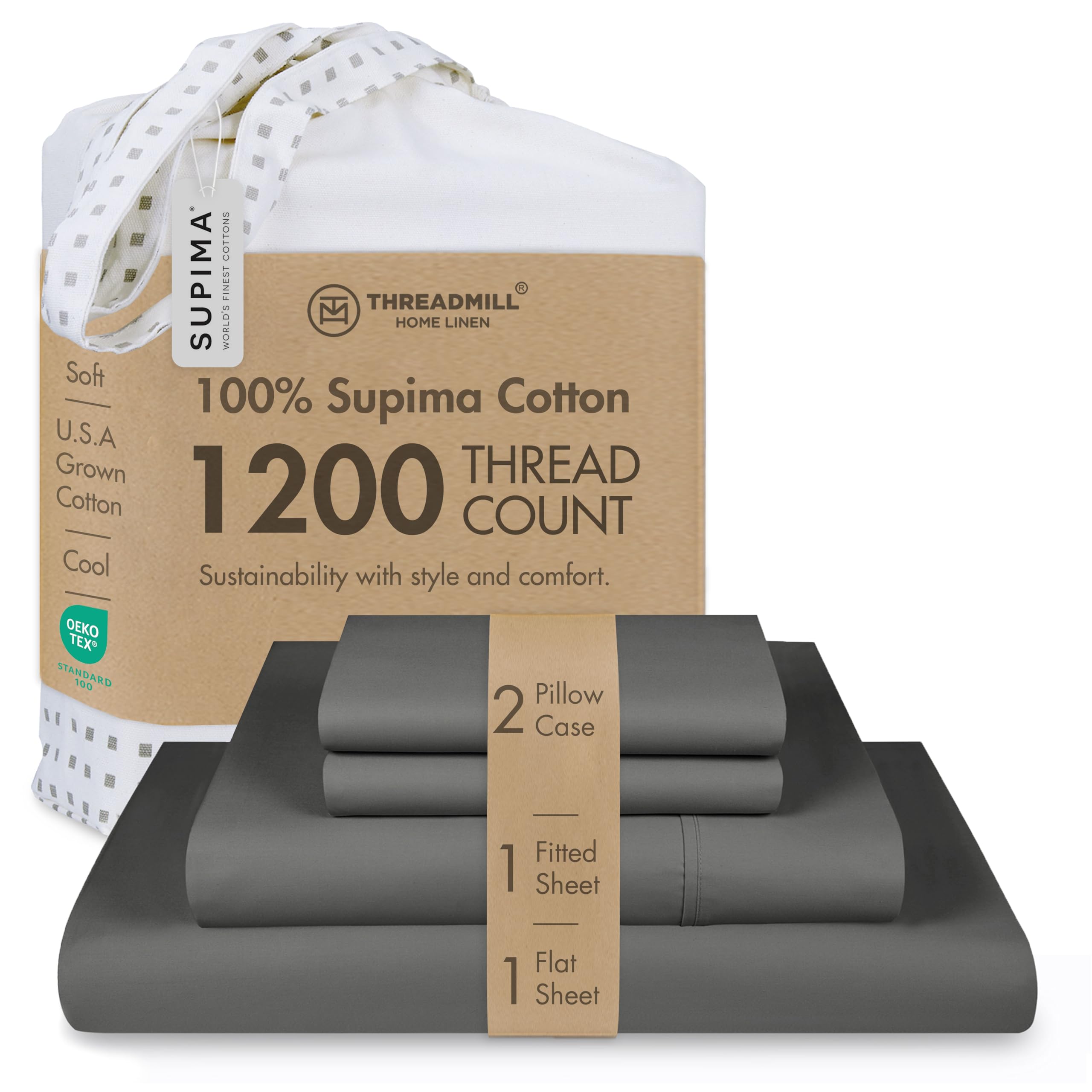 Threadmill sheet set front packaging showing color and contents with premium presentation