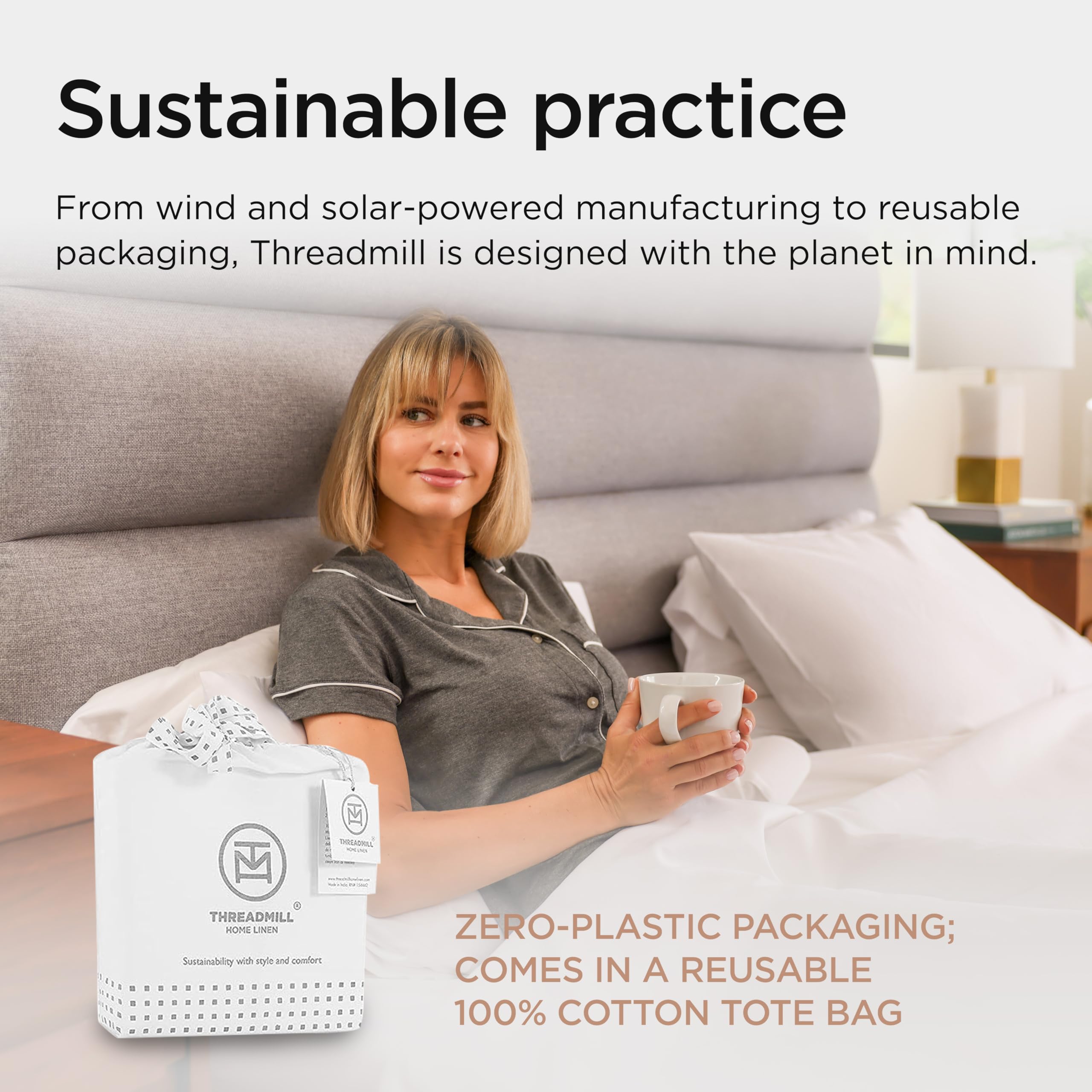 Threadmill sheets on mattress for size comparison illustrating generous fit and full coverage