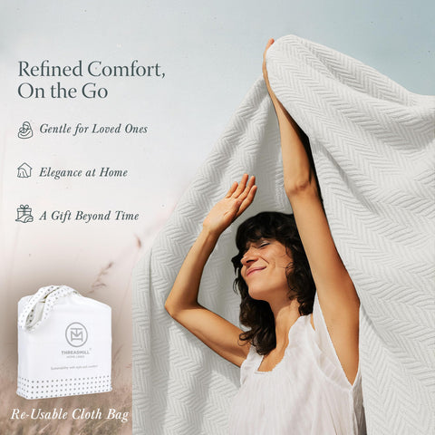 Threadmill blanket beside a ruler showing scale and generous 106 x 92 inch coverage