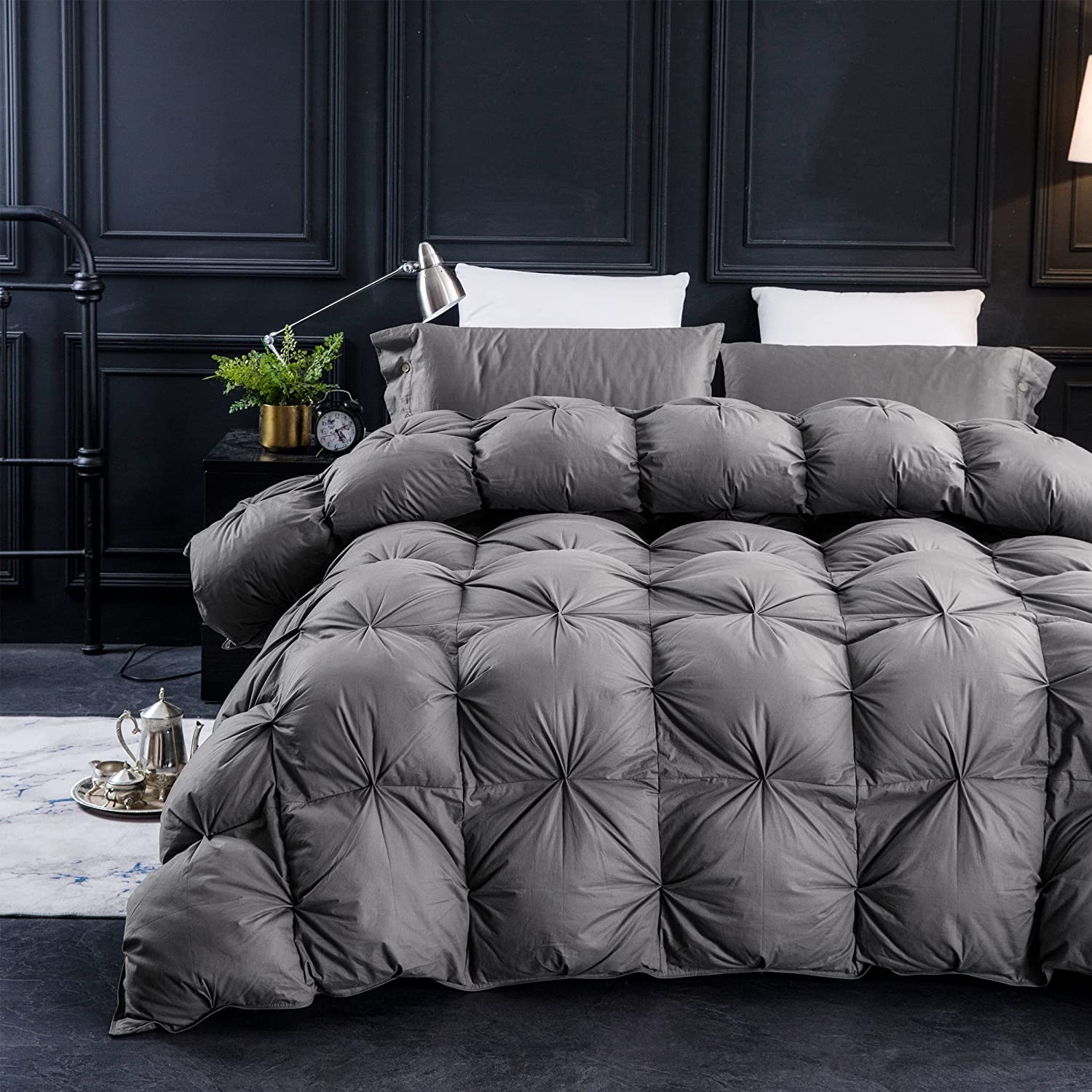 Three Geese comforter front view showing full queen coverage and plush loft