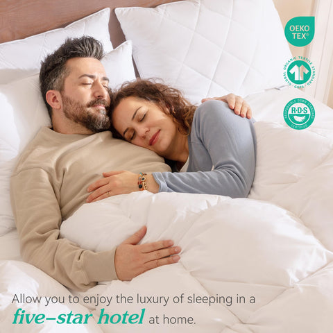 Three Geese pillow on made bed illustrating comfortable, breathable sleep surface