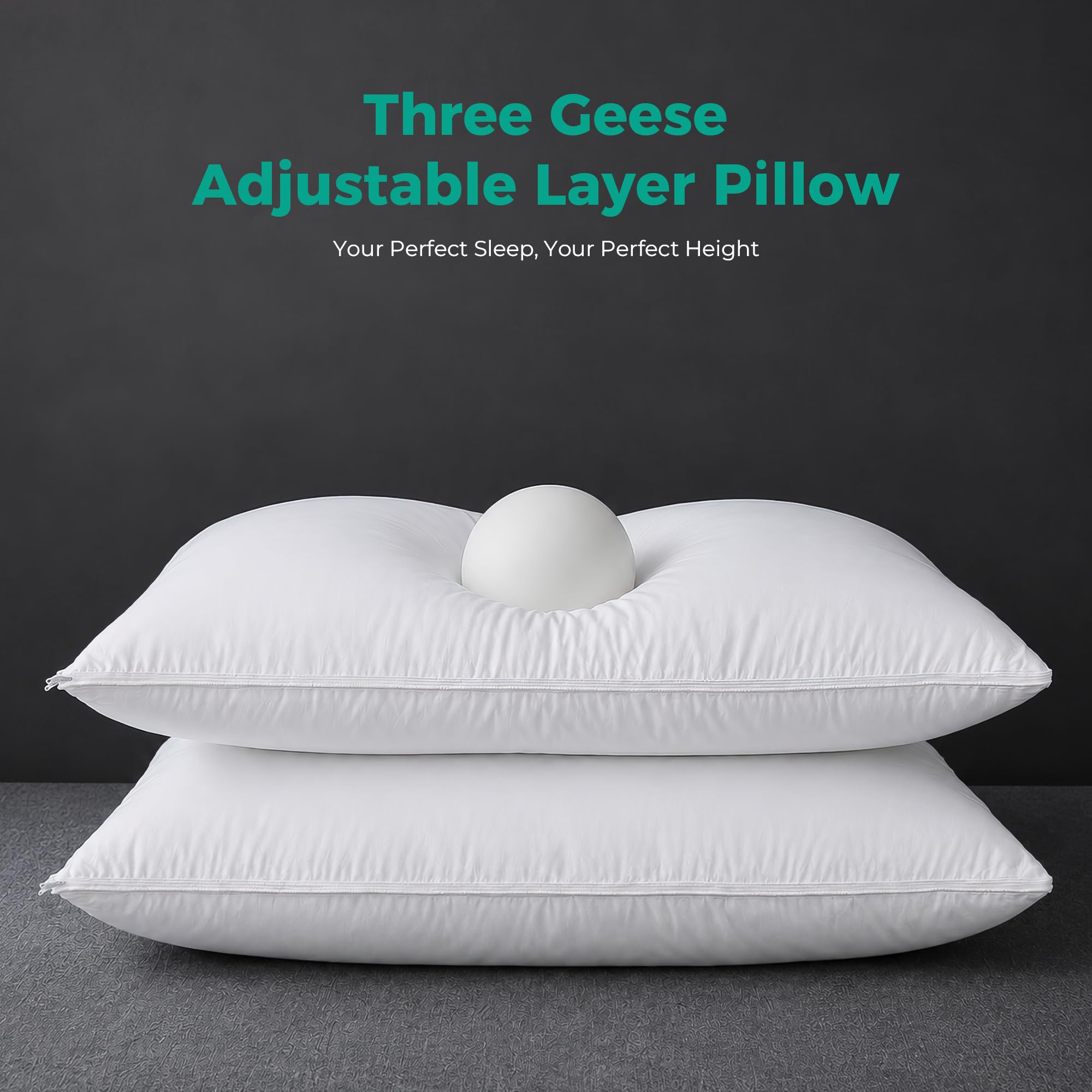 Three Geese hand scale comparison shows pillow size and easy handling benefit