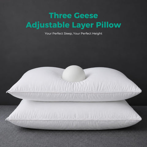 Three Geese hand scale comparison shows pillow size and easy handling benefit