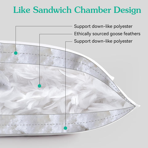 Three Geese pillow beside hand to show standard size scale and easy handling benefit