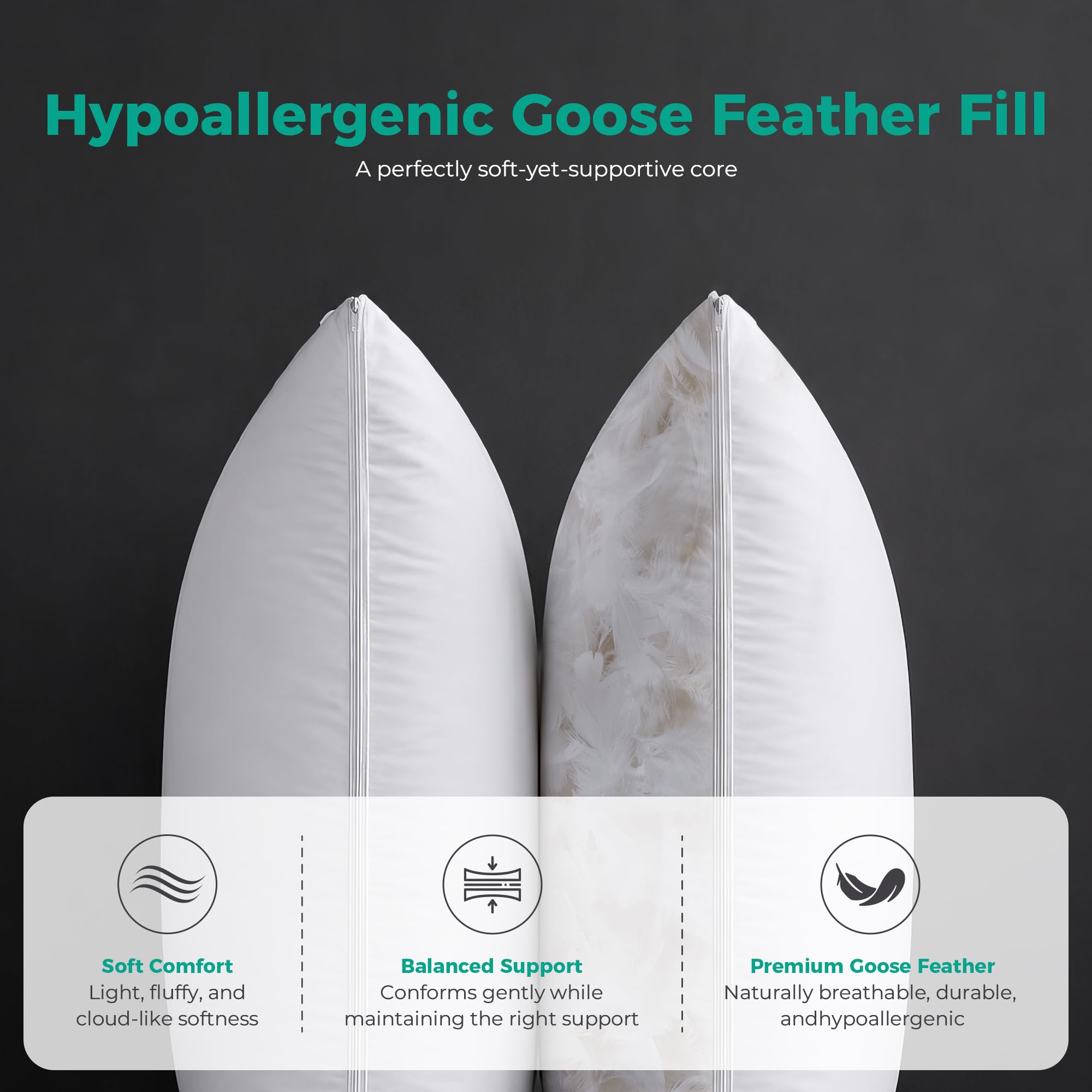 Three Geese stacked inserts illustrate adjustable loft options for sleepers