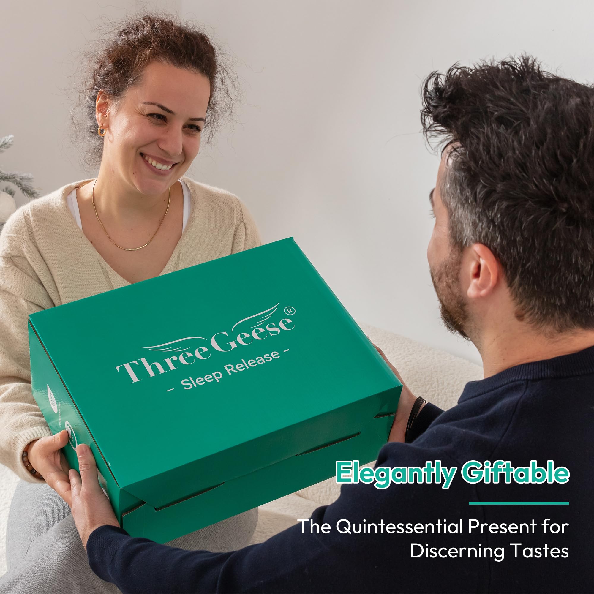 Three Geese vacuum-packed comforter being unboxed for quick loft recovery