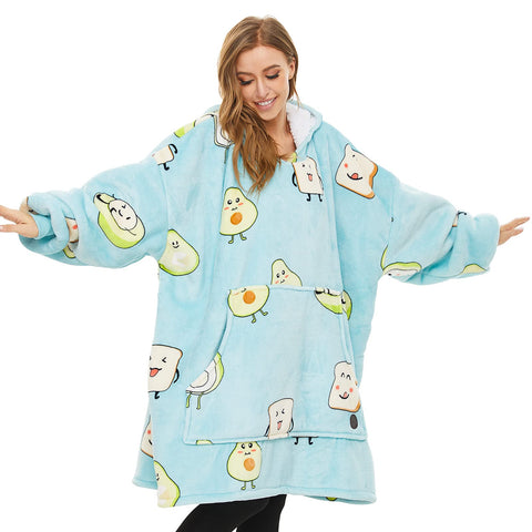 THREE POODLE front view of oversized hoodie showing cozy fit and style