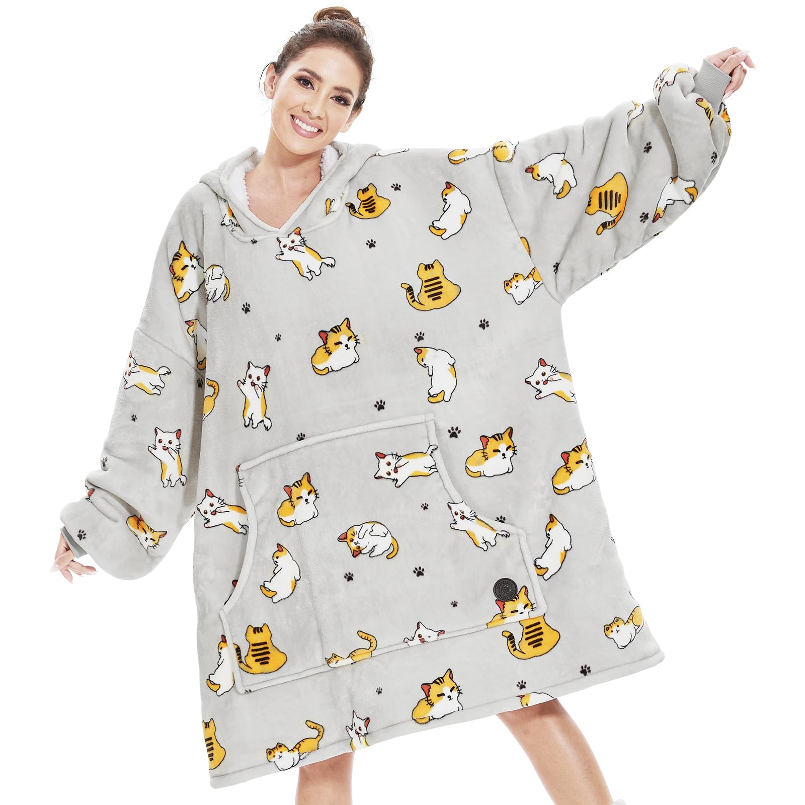 THREE POODLE front view showing oversized fit and cozy look for lounging