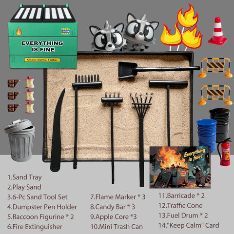 Threeheng black sand tray top view with arranged miniature scene