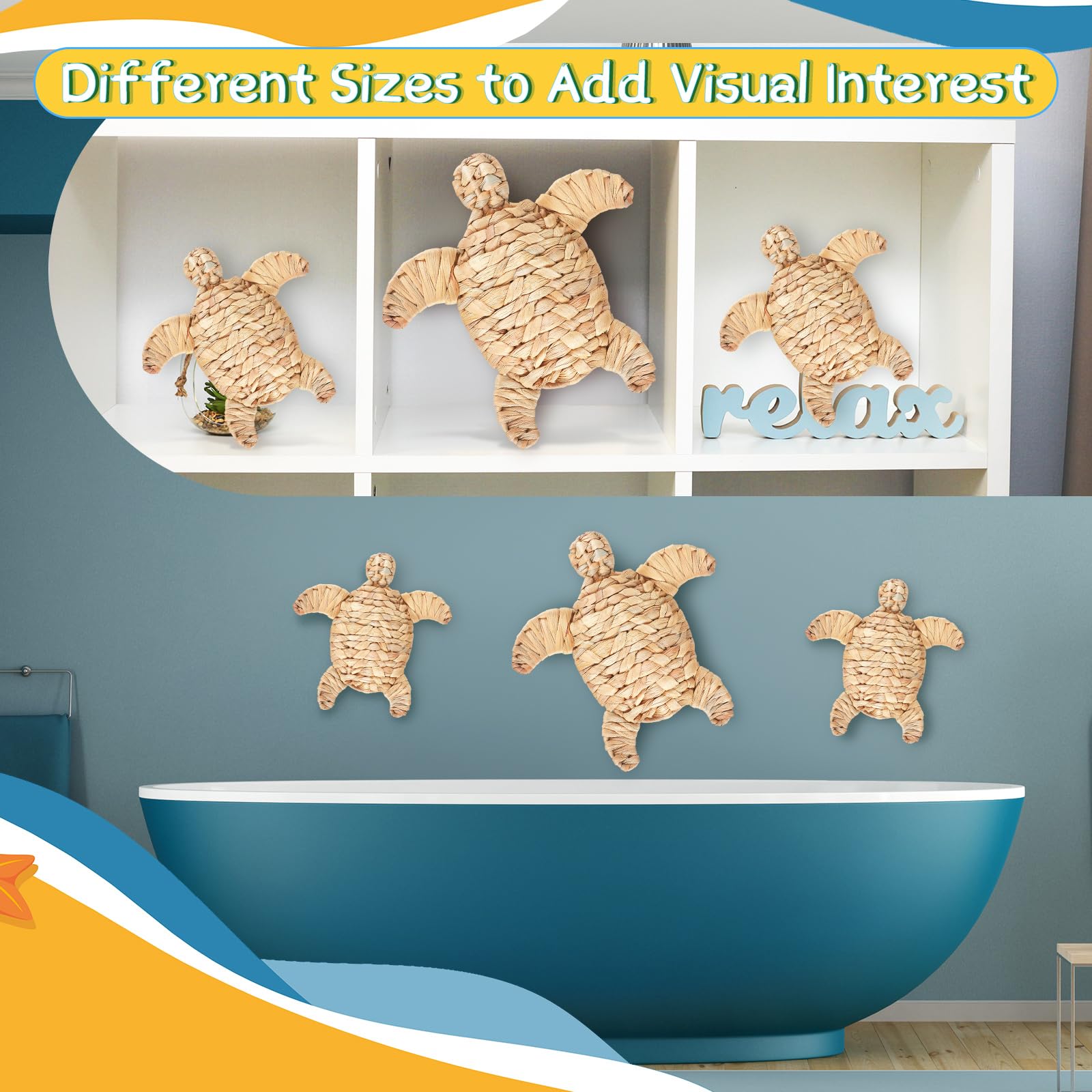 Threehoney turtles on shelf as tabletop decor giving warm organic accent