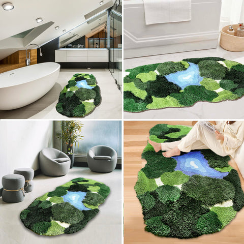 THRILRUG placed by tub demonstrates water-wicking bathroom safety