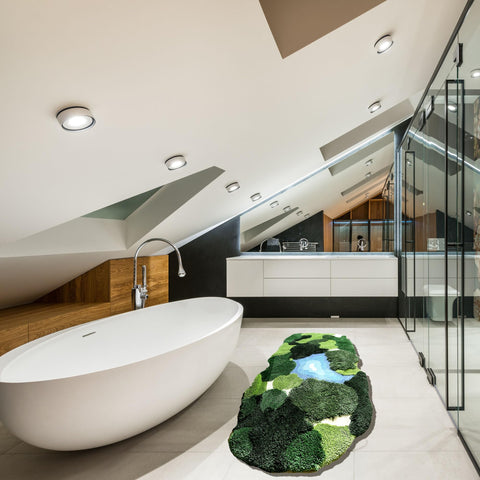 THRILRUG in living room adds green accent and cozy floor comfort