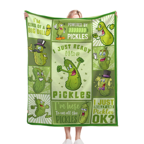 Thuswarm pickle blanket front view showing playful pattern and cozy look