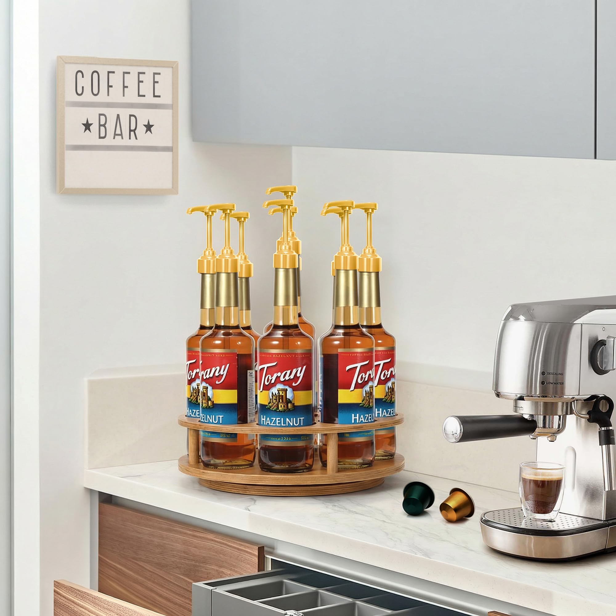 THYGIFTREE styled on a coffee bar to present syrups attractively and tidy