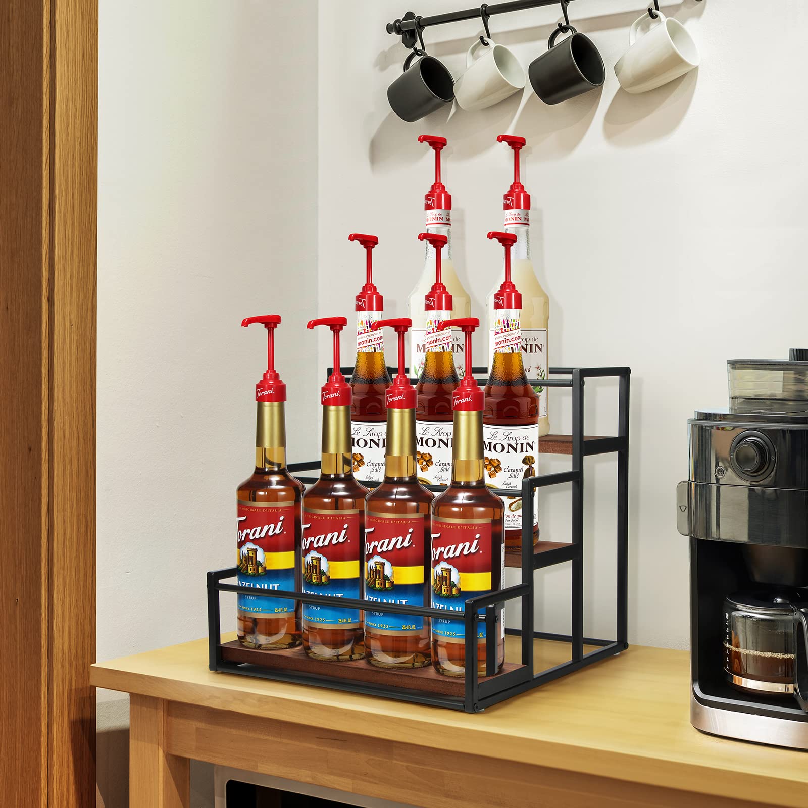 THYGIFTREE syrup rack in a coffee bar setting improving workflow and presentation
