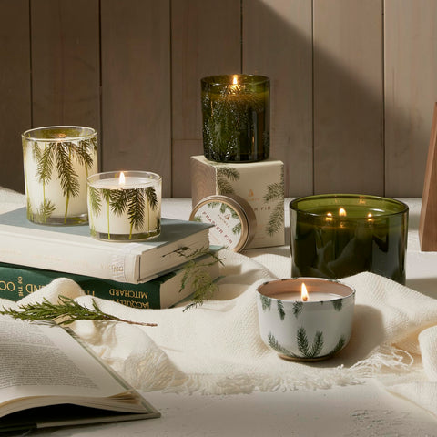 Thymes Frasier Fir candle with box, demonstrating ready-to-gift luxury