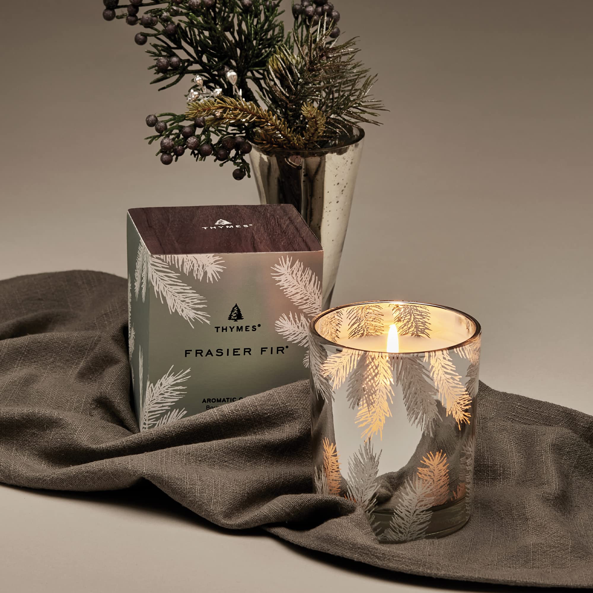 Thymes Frasier Fir pine-needle design close-up, textured visual appeal