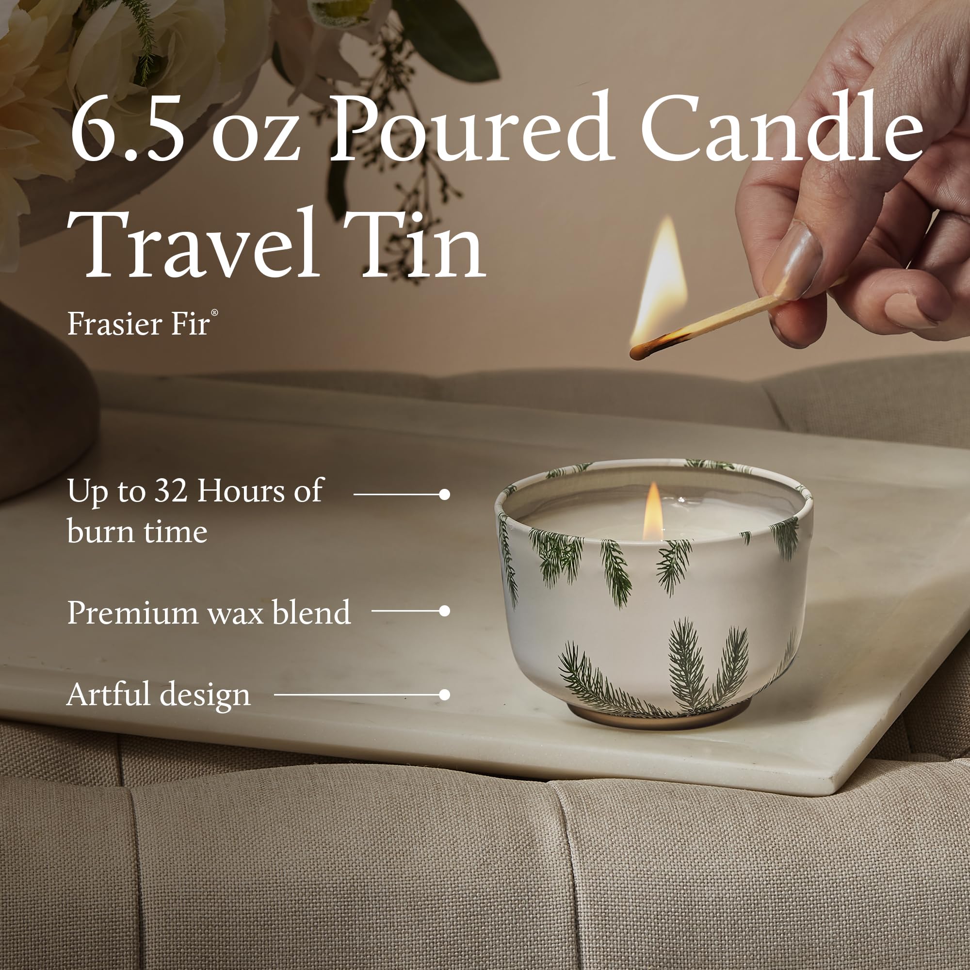 Thymes Frasier Fir wick and wax texture close-up for cleaner burn benefit