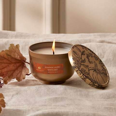 thymes gold lid close-up with hand-drawn botanicals accenting decor