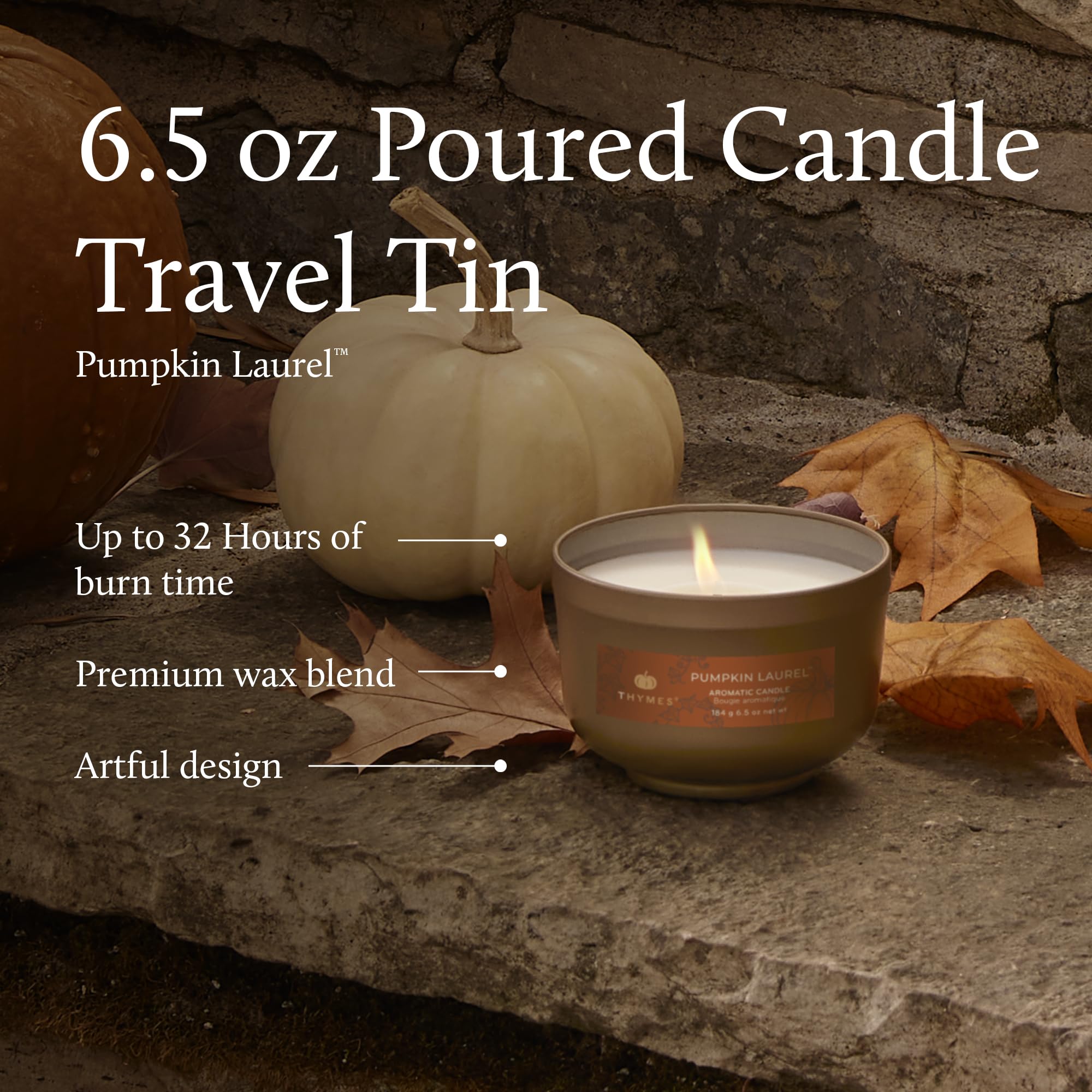 thymes pumpkin laurel label detail highlighting botanical artwork and luxury finish