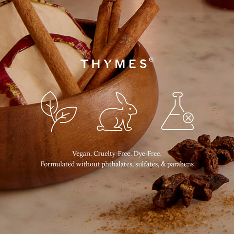 Thymes tin size comparison in hand showing compact 6.5 oz portability